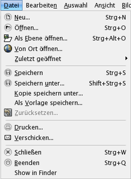 Inhalt des Datei-Menüs.